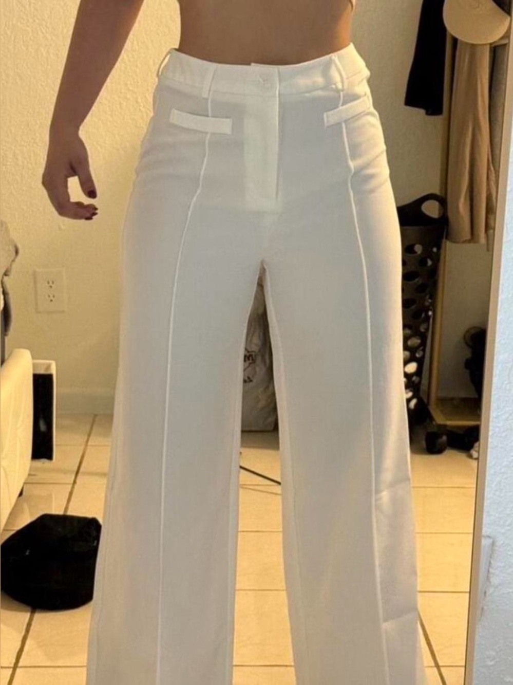 SHEIN high waisted white trousers